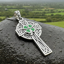 Load image into Gallery viewer, Shamrock Fields Irish Celtic Cross Necklace in Sterling Silver