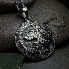 Load image into Gallery viewer, Forest Shadow Celtic Wolf Necklace in Sterling Silver