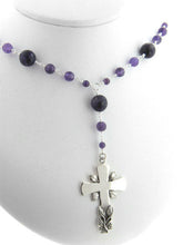 Load image into Gallery viewer, Sterling Silver and Amethyst Catholic Rosary Prayer Beads / Cross Necklace