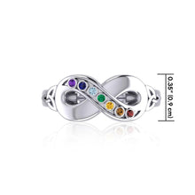 Load image into Gallery viewer, Silver Infinity Ring with Chakra Gemstones - Celtic Reader