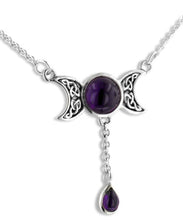 Load image into Gallery viewer, Celtic Knot Triple Moon Phases 17" Necklace ~ Sterling Silver