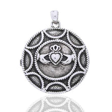 Load image into Gallery viewer, Large Round Celtic Claddagh Heart Locket Sterling Silver Pendant