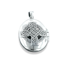 Load image into Gallery viewer, Celtic Ancient Sun Cross Large Oval Locket Pendant in Sterling Silver