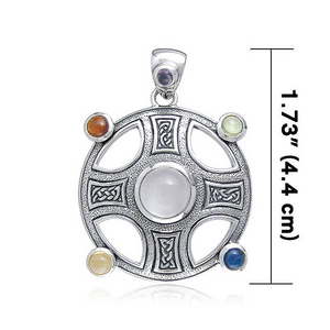 Celtic Knot Work Harmony Cross Necklace - Sterling Silver with Gemstones