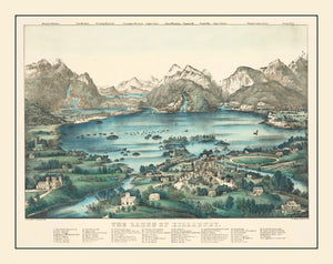 Vintage Lakes of Killarney Ireland Map 1867