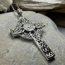 Load image into Gallery viewer, Aileran Triskele Celtic Cross Necklace in Sterling Silver
