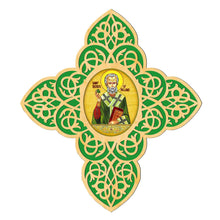 Load image into Gallery viewer, Saint Patrick Filigree Wooden Cross by Museum Icons - Celtic Decor
