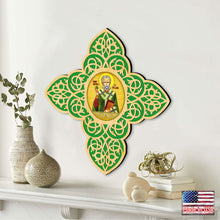 Load image into Gallery viewer, Saint Patrick Filigree Wooden Cross by Museum Icons - Celtic Decor
