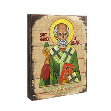 Load image into Gallery viewer, Saint Patrick Wooden Gold Plated Religious Christian Sacred Icon - Celtic Decor
