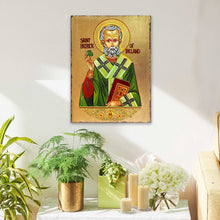 Load image into Gallery viewer, Saint Patrick Wooden Gold Plated Religious Christian Sacred Icon - Celtic Decor
