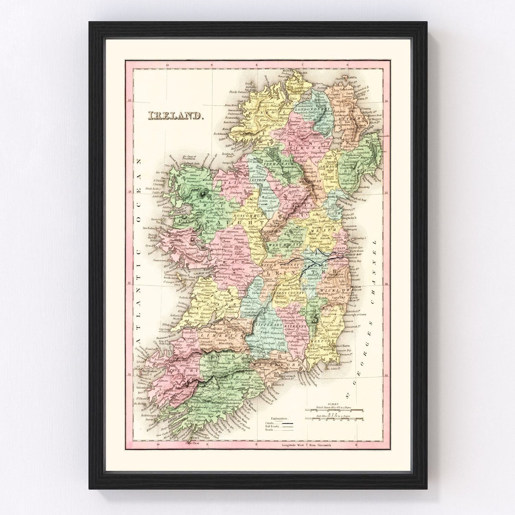 Vintage Map of Ireland 1836