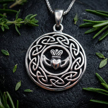 Load image into Gallery viewer, Classic Celtic Knot Claddagh Necklace in Sterling Silver
