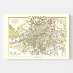 Vintage Map of Dublin, Ireland 1883