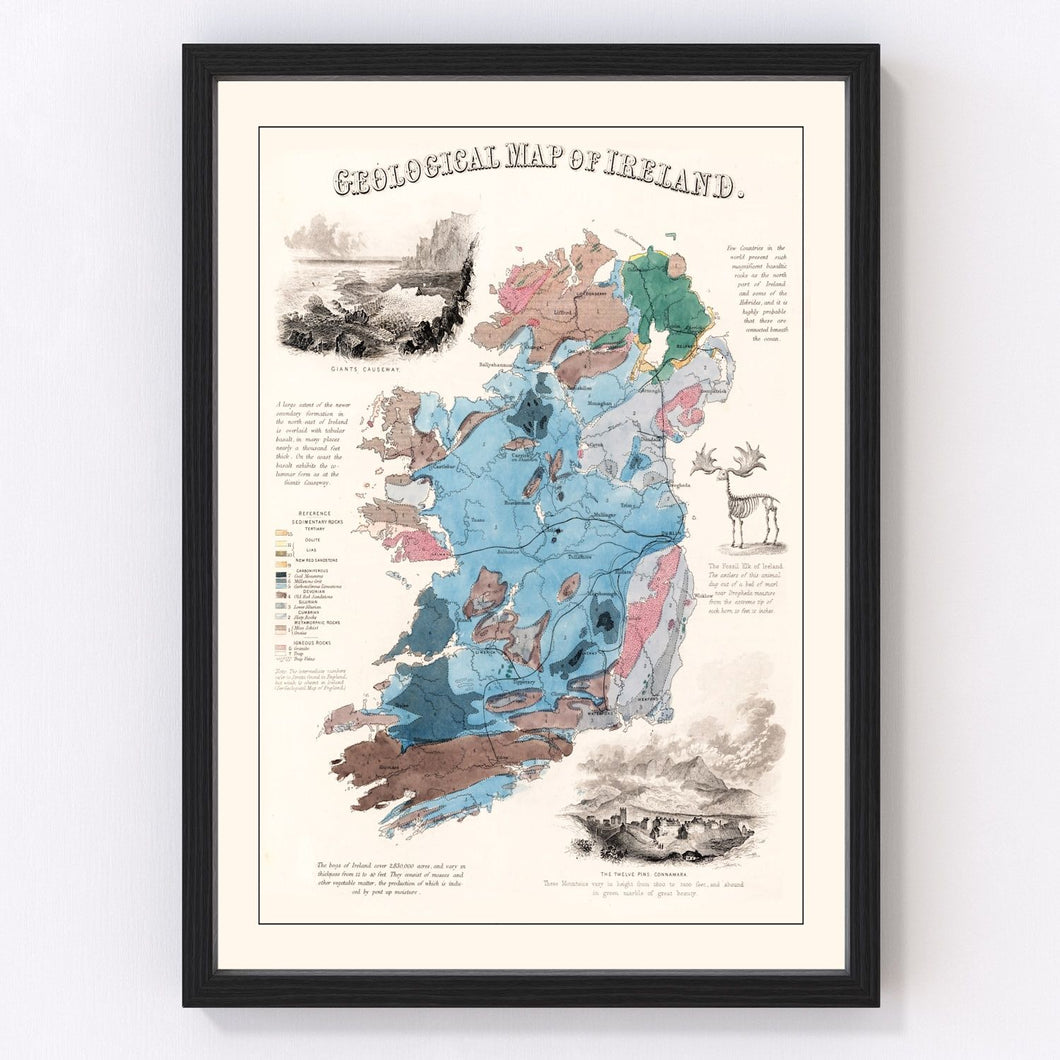 Vintage Geological Map of Ireland 1850
