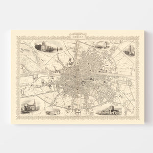 Vintage Map of Dublin, Ireland 1851