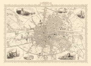 Vintage Map of Dublin, Ireland 1851