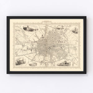 Vintage Map of Dublin, Ireland 1851