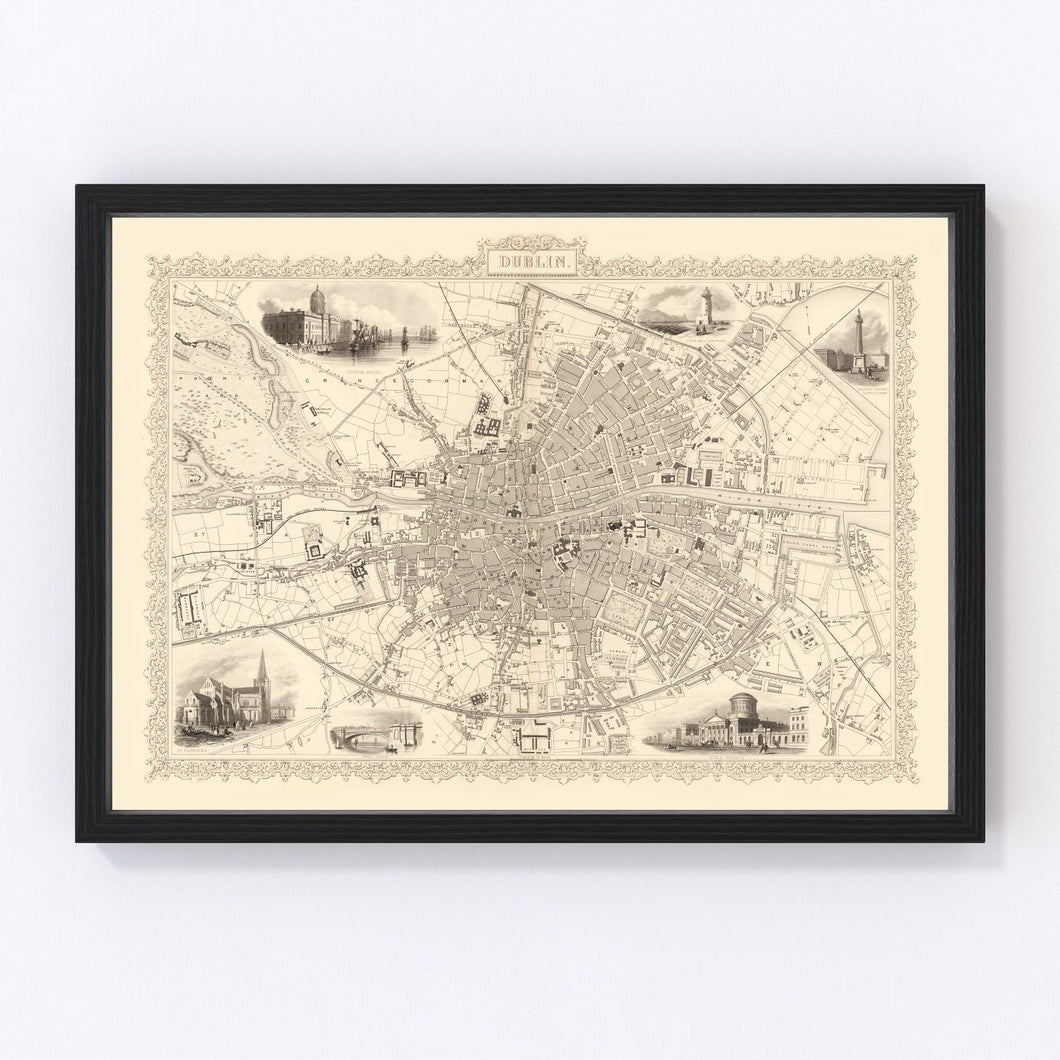 Vintage Map of Dublin, Ireland 1851