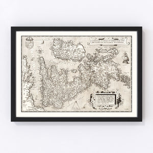 Vintage Map of England, Scotland, Ireland 1570