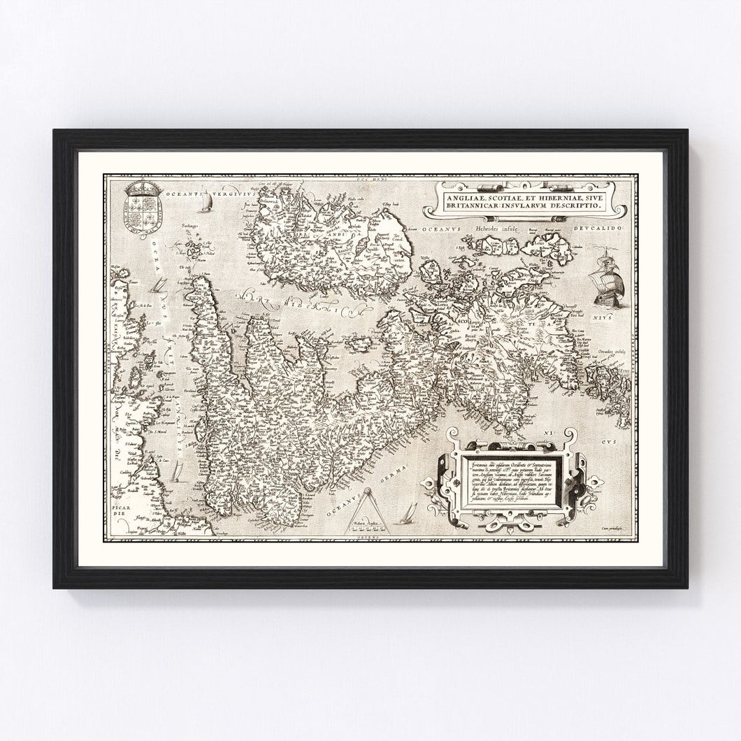 Vintage Map of England, Scotland, Ireland 1570