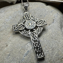 Load image into Gallery viewer, Aileran Triskele Celtic Cross Necklace in Sterling Silver
