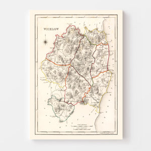 Vintage Map of Wicklow County Ireland, 1846