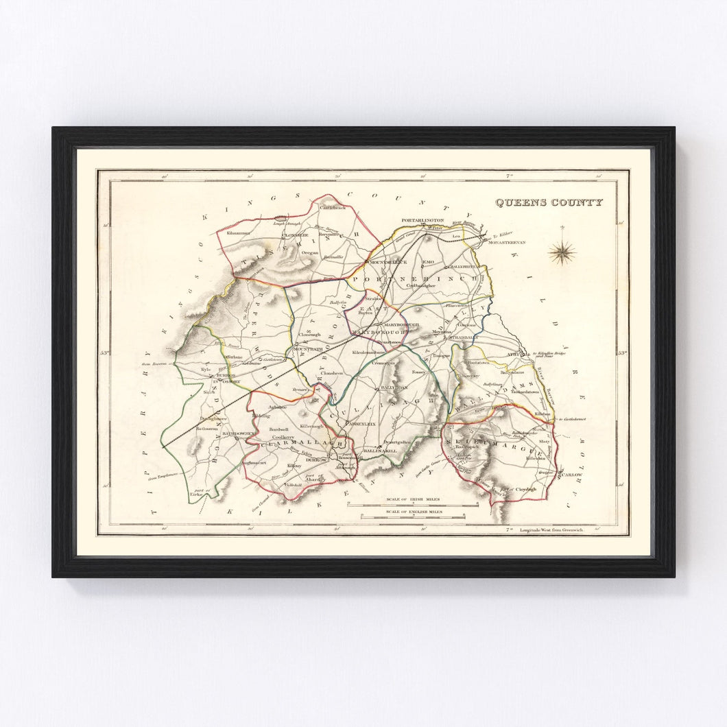 Vintage Map of Queens County Ireland, 1846