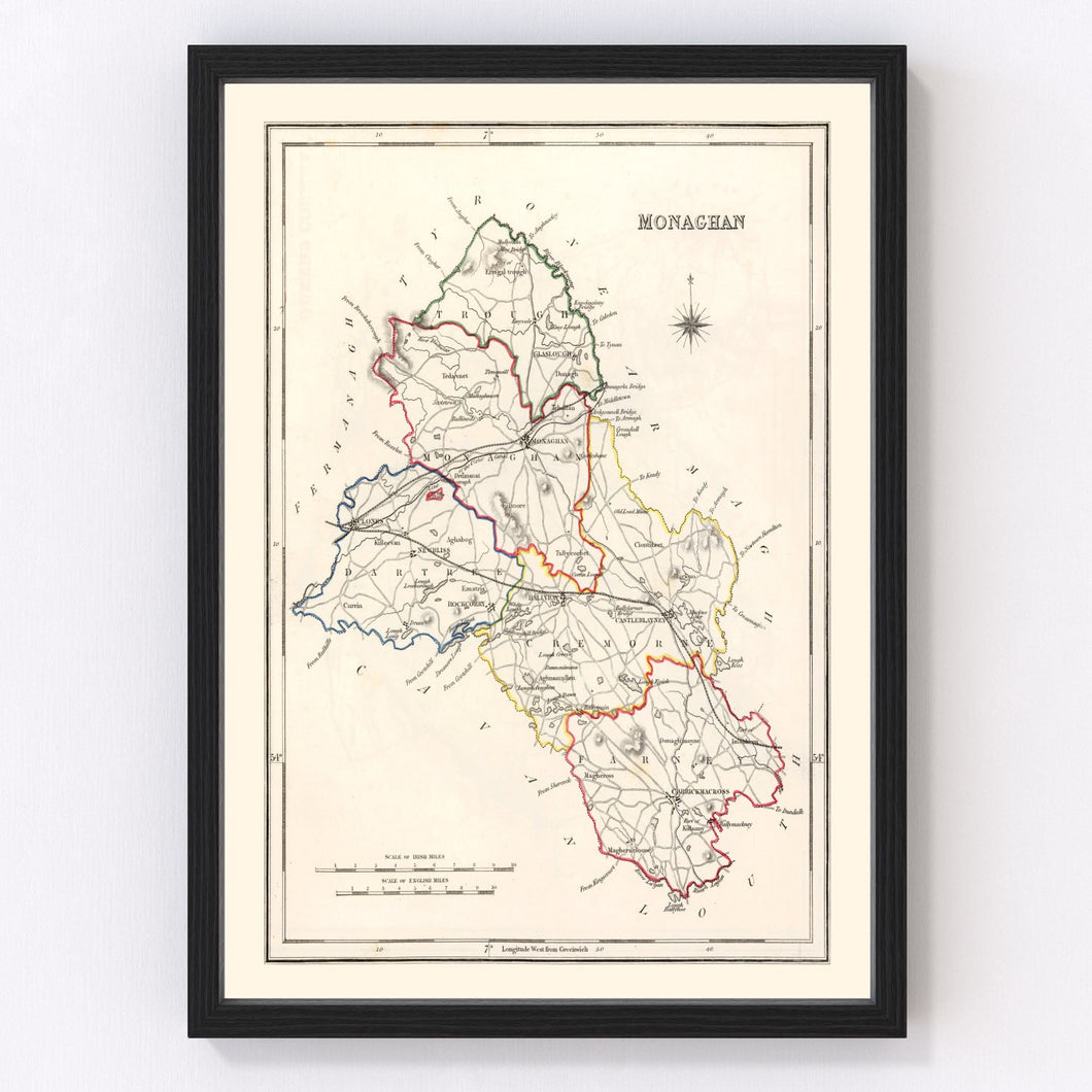 Vintage Map of Monaghan County Ireland, 1846