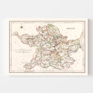 Vintage Map of Meath County Ireland, 1846