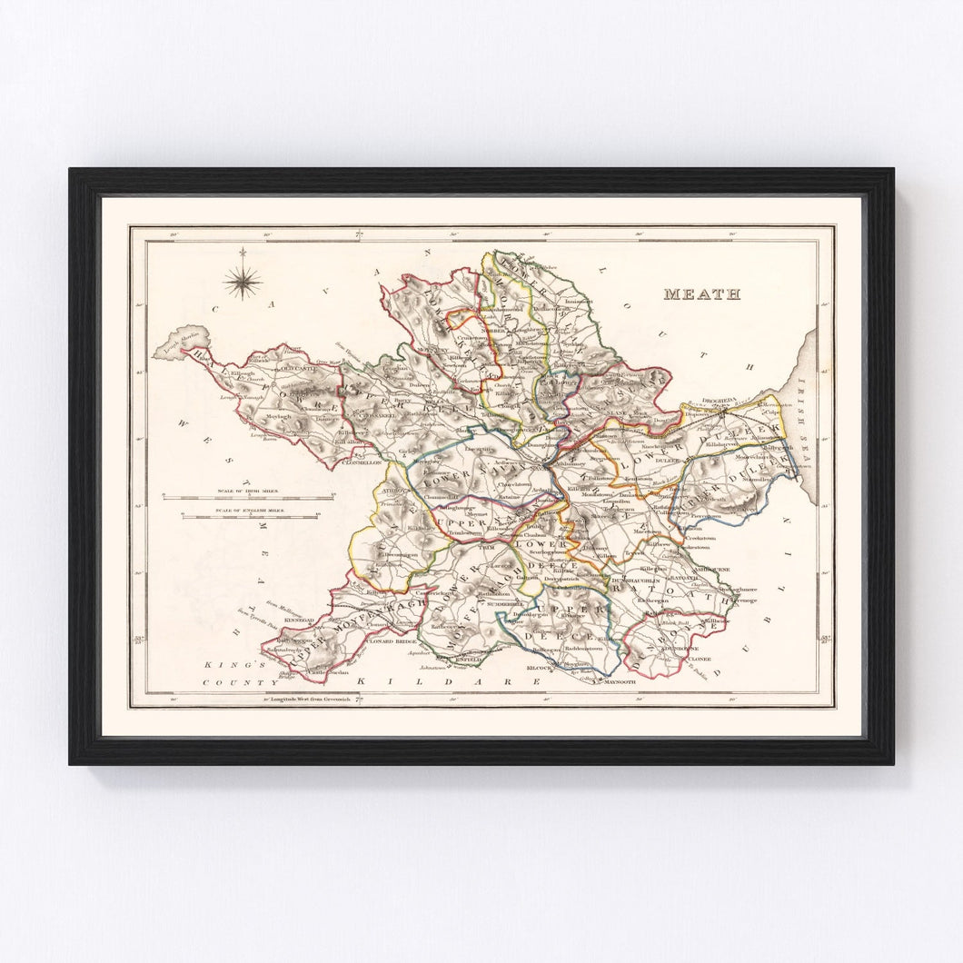 Vintage Map of Meath County Ireland, 1846