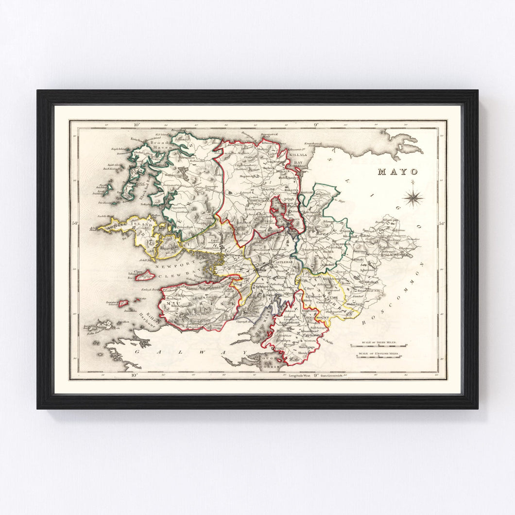 Vintage Map of Mayo County Ireland, 1846
