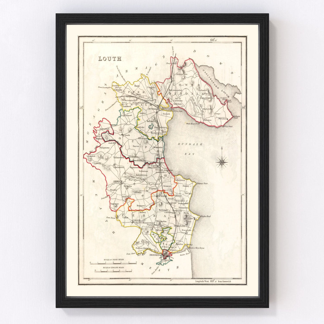 Vintage Map of Louth County Ireland, 1846