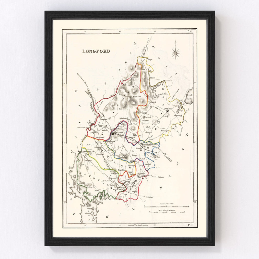 Vintage Map of Longford County Ireland, 1846