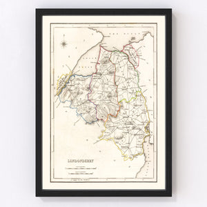 Vintage Map of Londonderry County Ireland, 1846