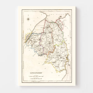 Vintage Map of Londonderry County Ireland, 1846