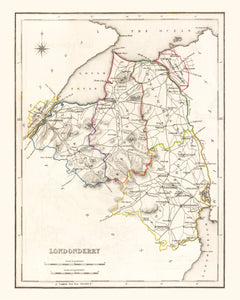 Vintage Map of Londonderry County Ireland, 1846