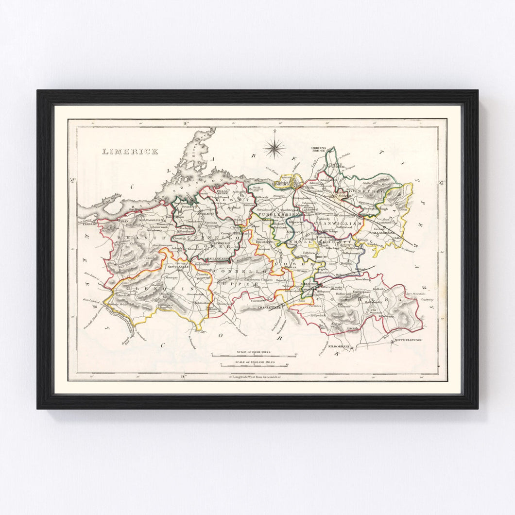 Vintage Map of Limerick County Ireland, 1846