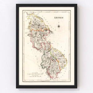 Vintage Map of Leitrim County Ireland, 1846