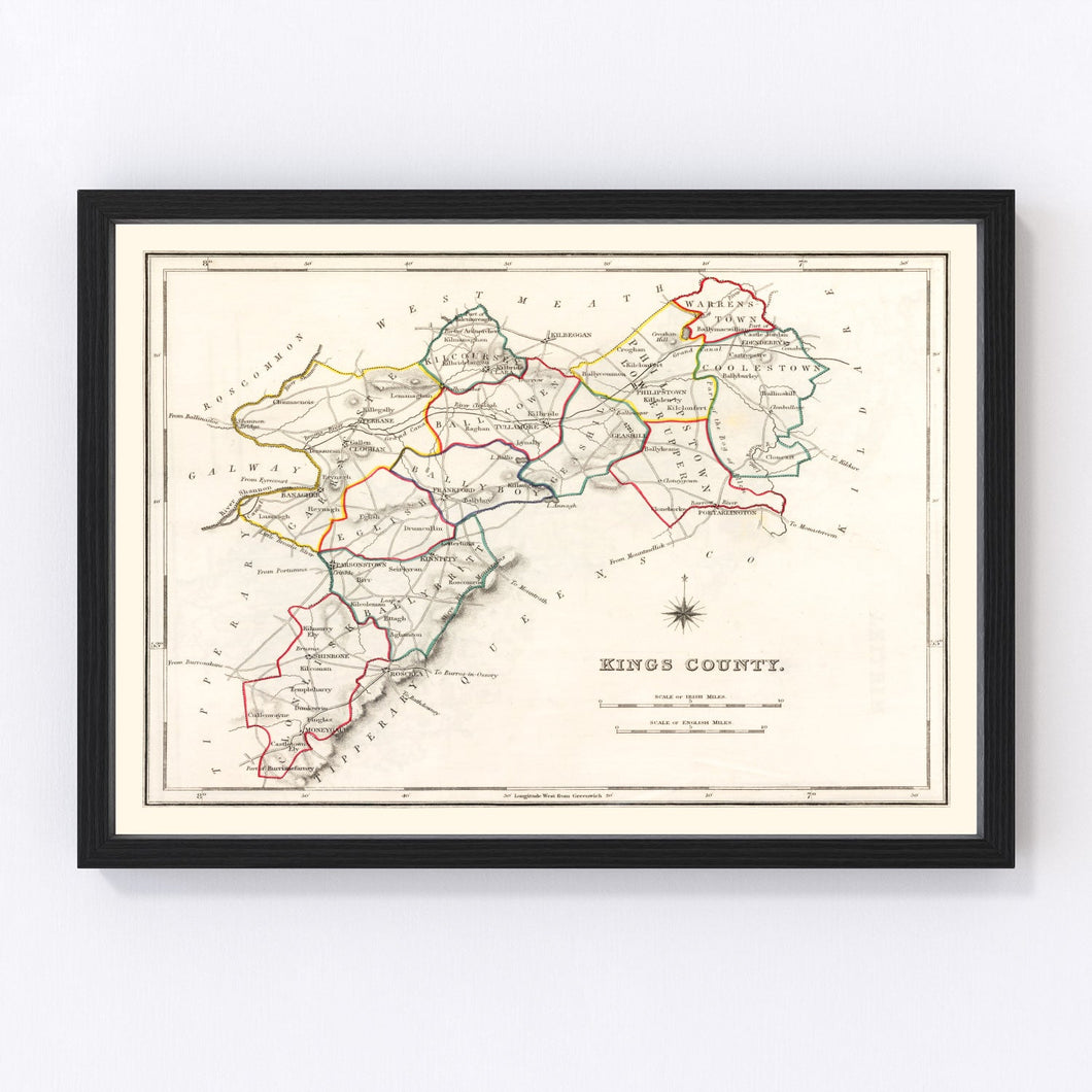 Vintage Map of Kings County Ireland, 1846