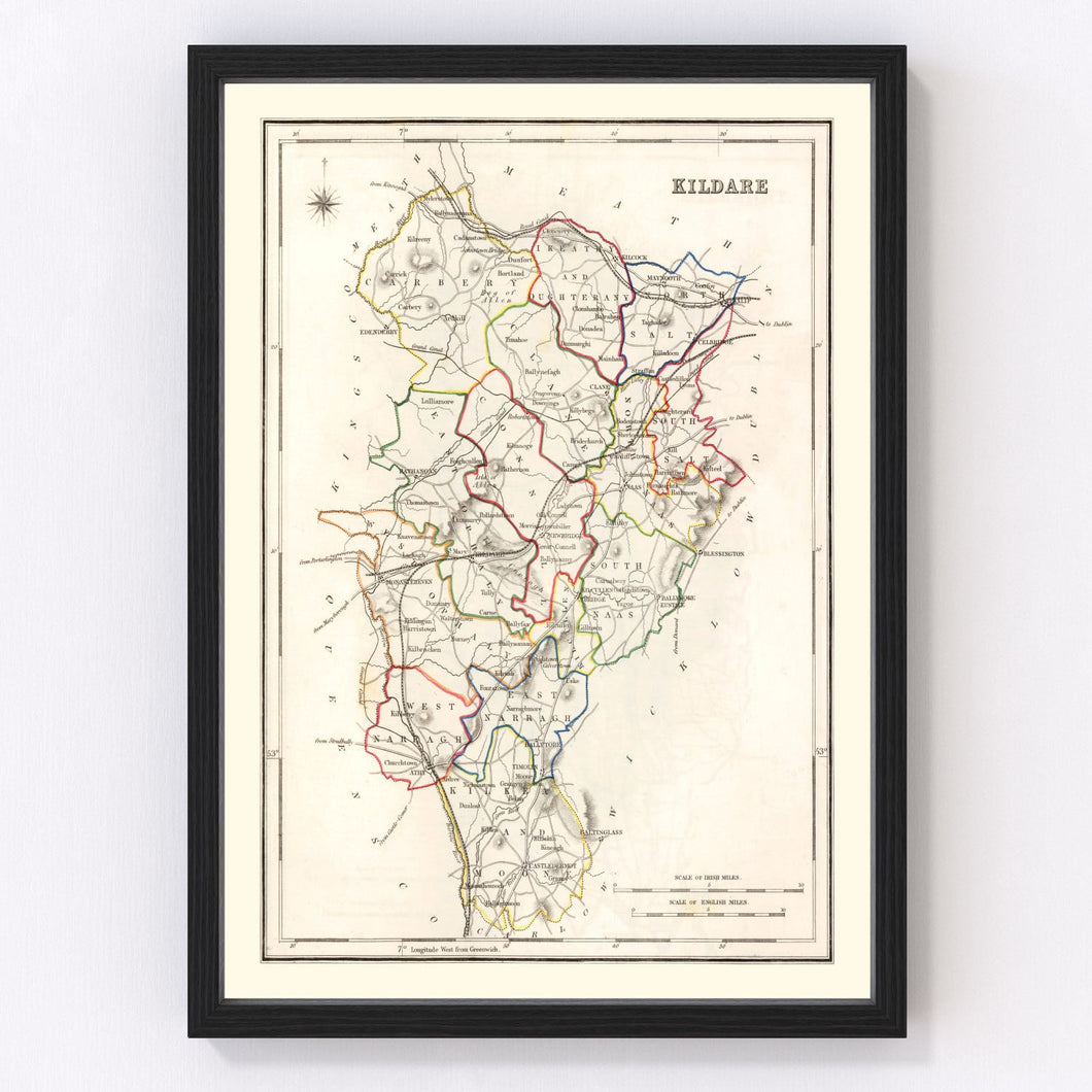 Vintage Map of Kildare County Ireland, 1846