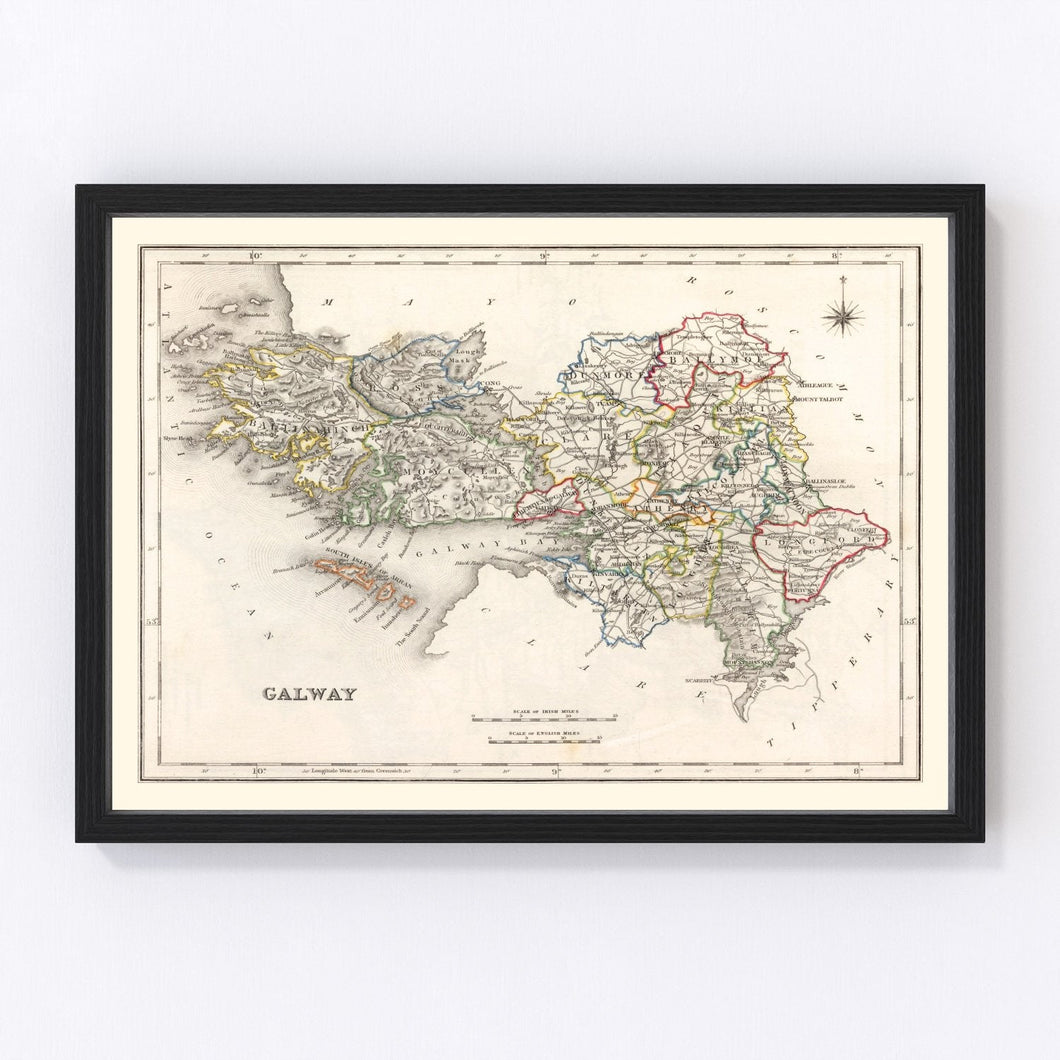 Vintage Map of Galway County Ireland, 1846