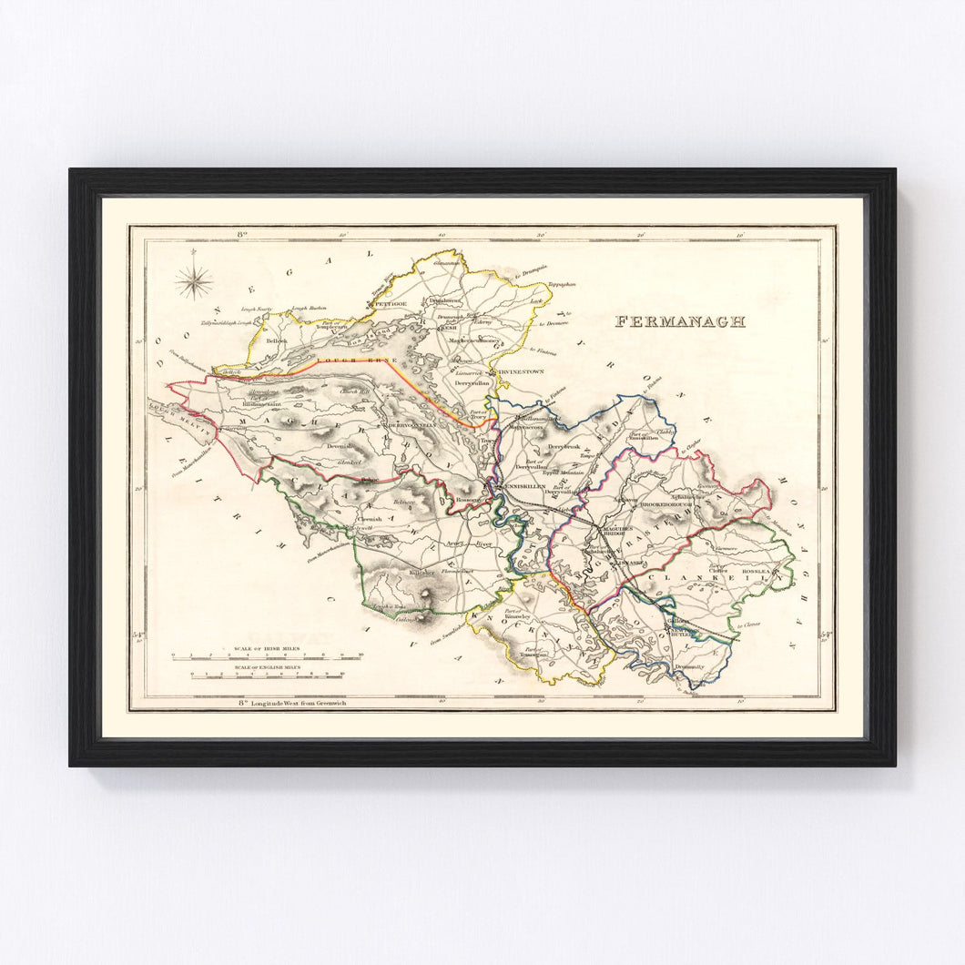 Vintage Map of Fermanagh County Ireland, 1846