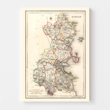 Load image into Gallery viewer, Vintage Map of Dublin County Ireland, 1846
