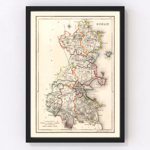 Vintage Map of Dublin County Ireland, 1846