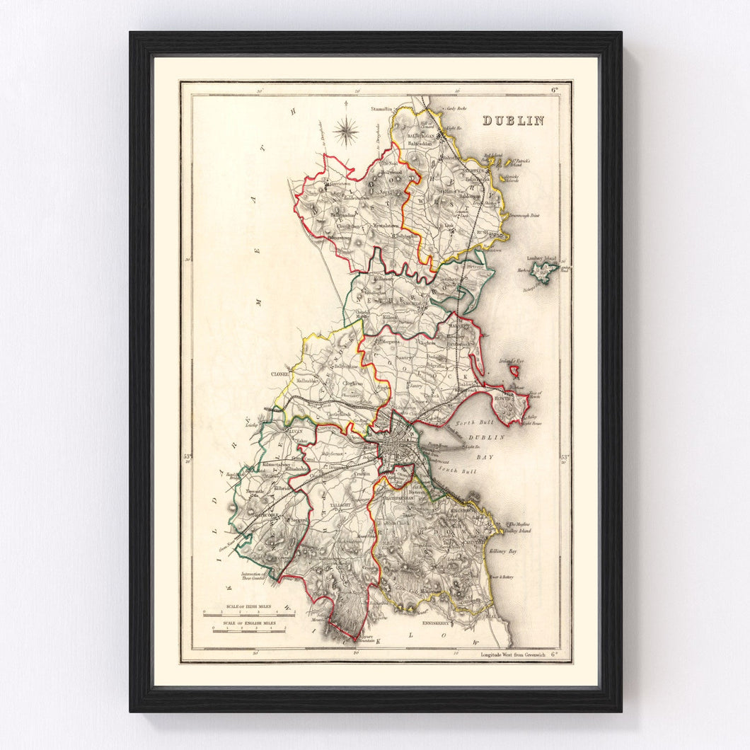 Vintage Map of Dublin County Ireland, 1846