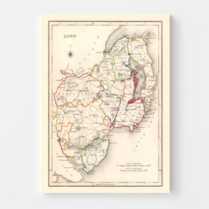 Vintage Map of Down County Ireland, 1846
