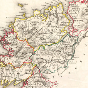 Vintage Map of Donegal County Ireland, 1846