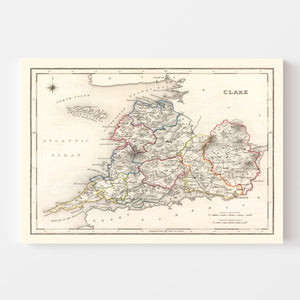 Vintage Map of Clare County Ireland, 1846