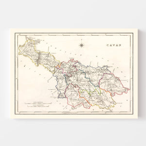 Vintage Map of Cavan County Ireland, 1846