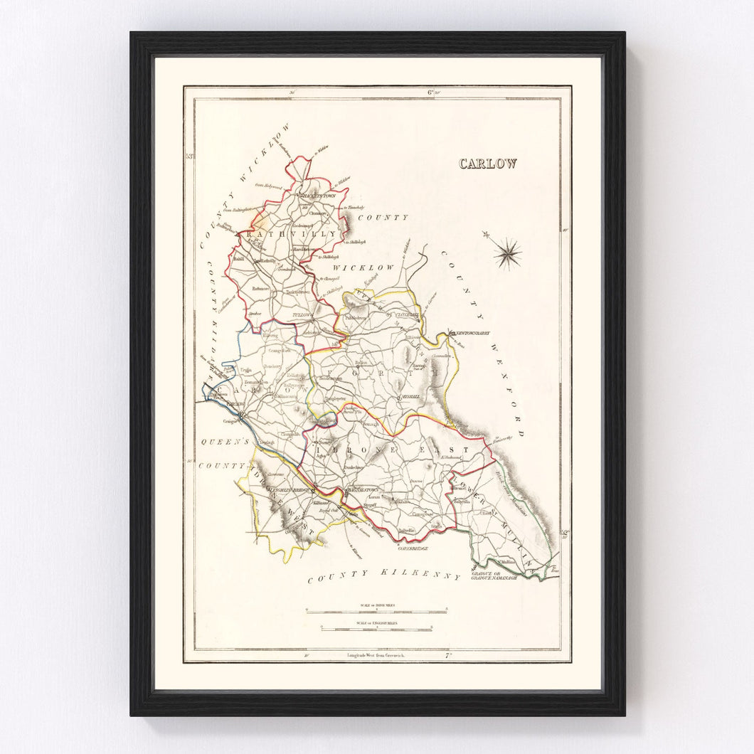 Vintage Map of Carlow County Ireland, 1846